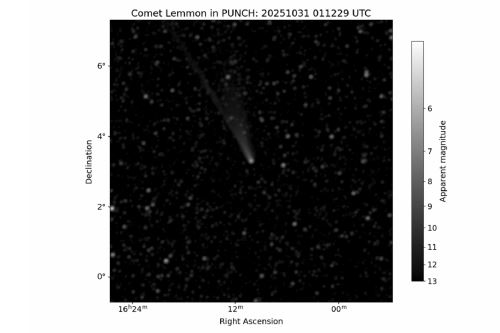 The comet, discovered in January 2025 by NASA's Mount Lehman telescope in Arizona, appeared in PUNCH pictures from October 22.