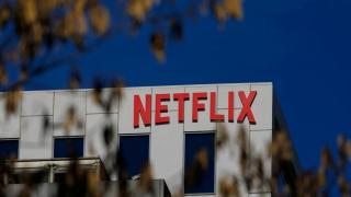 Netflix logo at offices in Los Angeles, California.