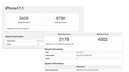 The A18 Pro's score is double that of the 2015 MacBook