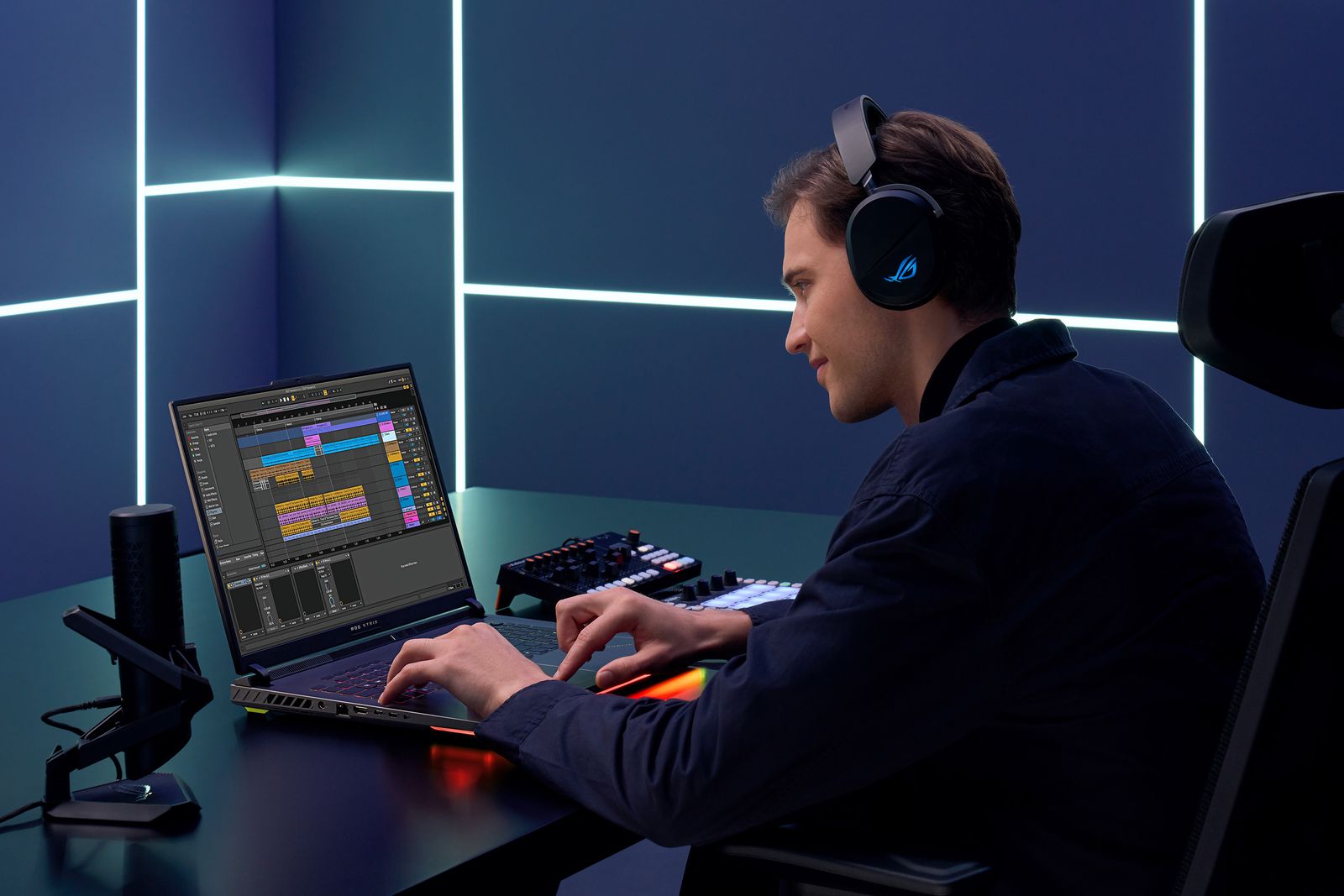 human editing on an ASUS ROG Strix G18 laptop