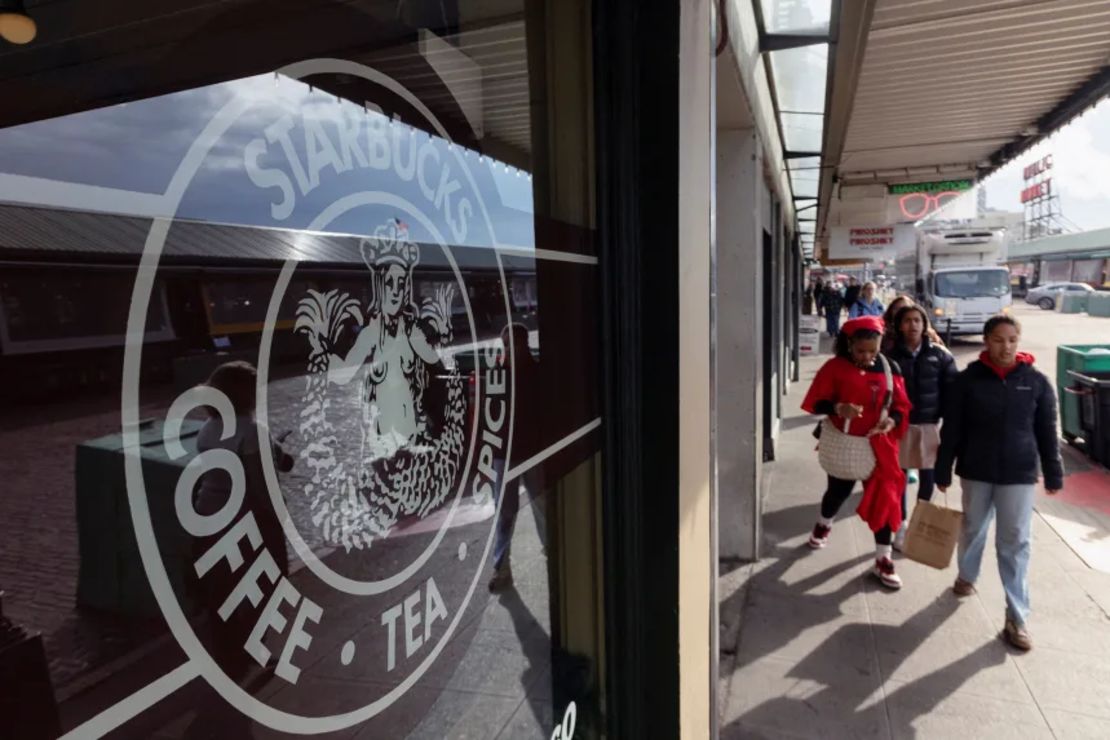 The original Starbucks logo on one of the first stores in Seattle's Pike Place Market this year.