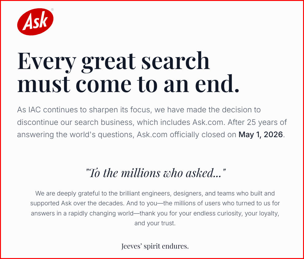 Ask.com Says Goodbye After Nearly 30 Years: Another Memory of the Old Internet That's Shutting Down